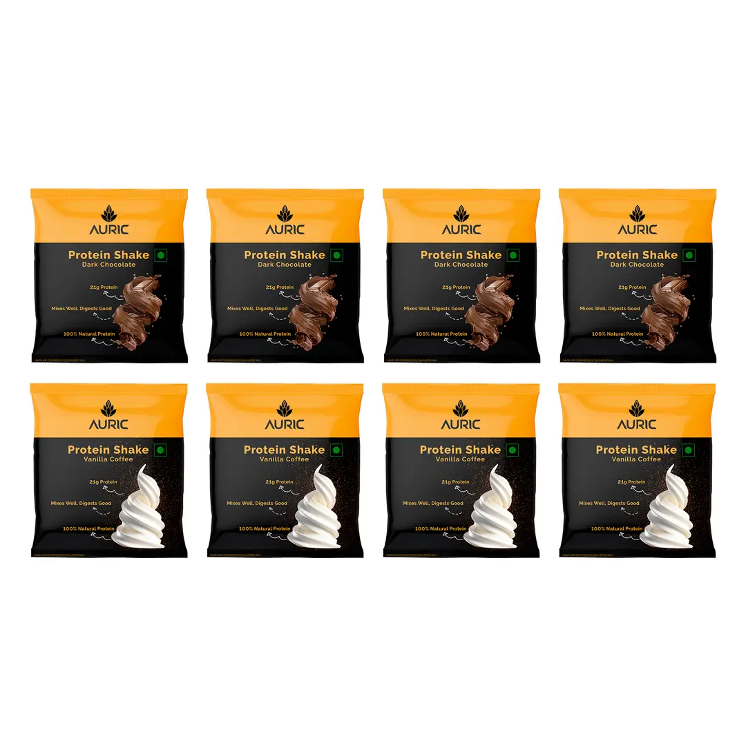 Auric Vegan Protein Powder for Men & Women Meal Replacement Shake for Muscle Support (8 Sachet) - Combo Pack