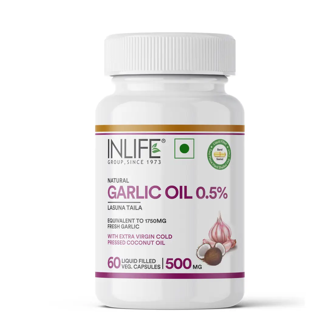 Inlife Natural Garlic Oil with Coconut Oil Filled Capsules for Heart Health, Immunity and Digestion - Pack of 1 (60 Capsules)