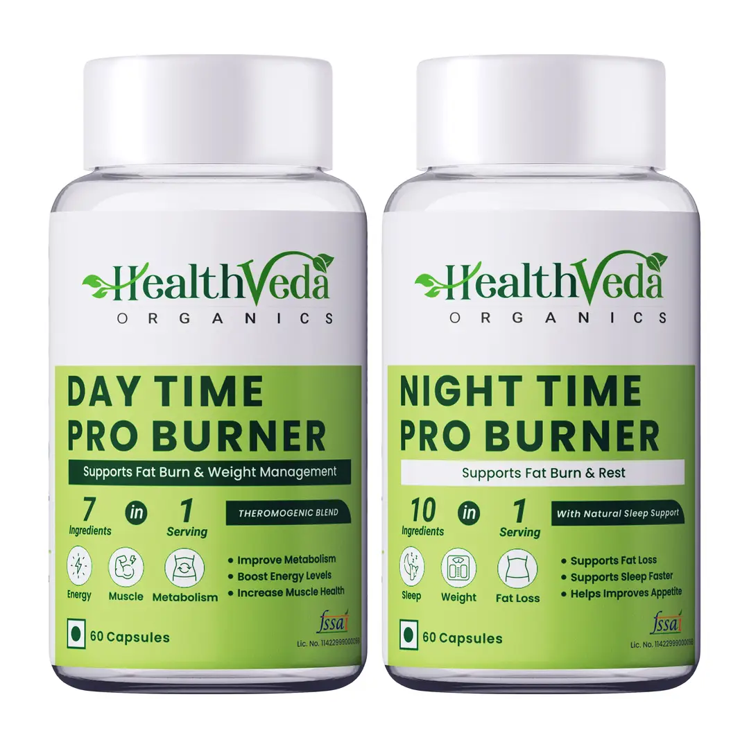 Health Veda Organics Day & Night Fat Burner for Metabolic Support and Weight Loss Support - Pack of 1 (120 Capsules)