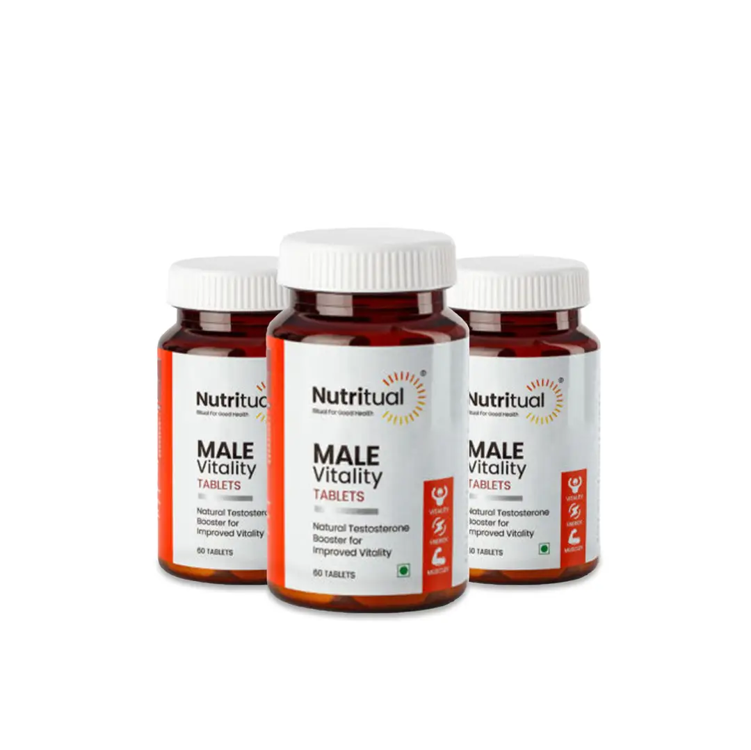 Nutritual - Male Vitality Tablets - Natural Testosterone Booster for improved vitality - Pack of 3 (180 Tablets)