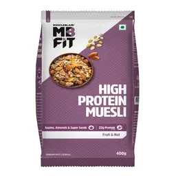 MuscleBlaze - High Protein Muesli, Fruits & Nut, 22 g Protein, with Superseeds, Raisins & Almonds, Ready to Eat Healthy Snack