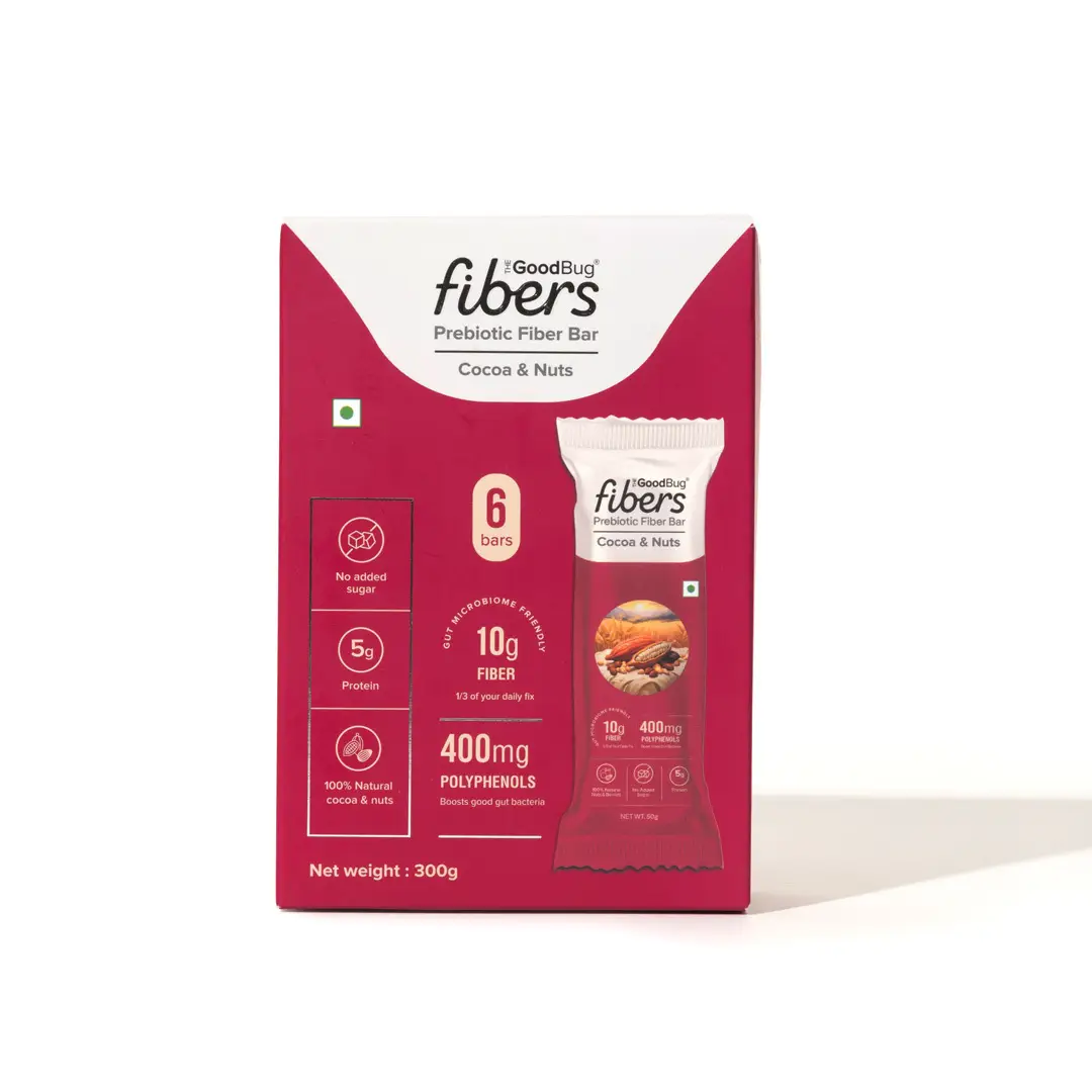 The Good Bug Prebiotic Fiber Bar for Gut Health - Cocoa and Nuts,6 Energy Bars