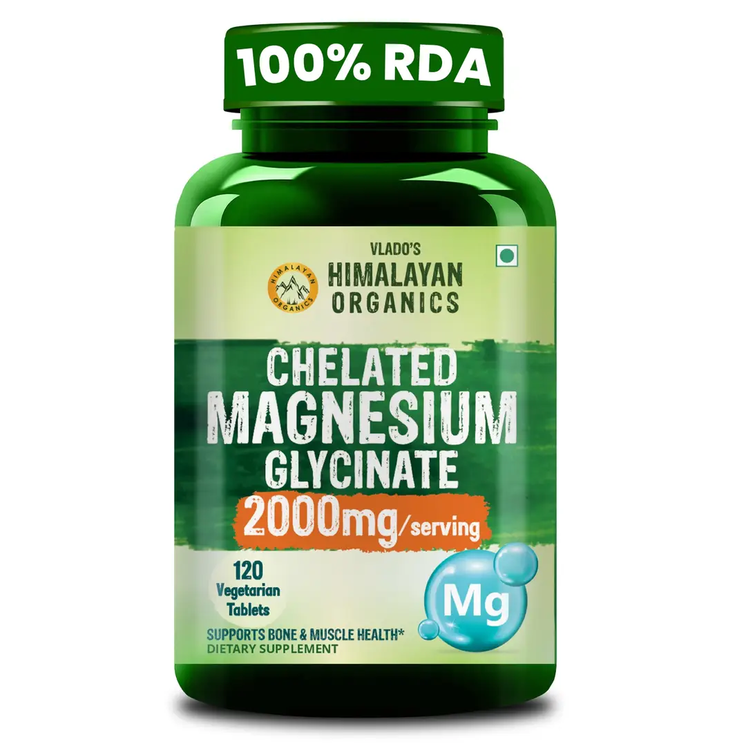 Vlado's Himalayan Organics Highly Absorbable Magnesium Glycinate for Overall Nerve And Muscle Health, Strong Bones - Pack of 1 (120 Tablets)