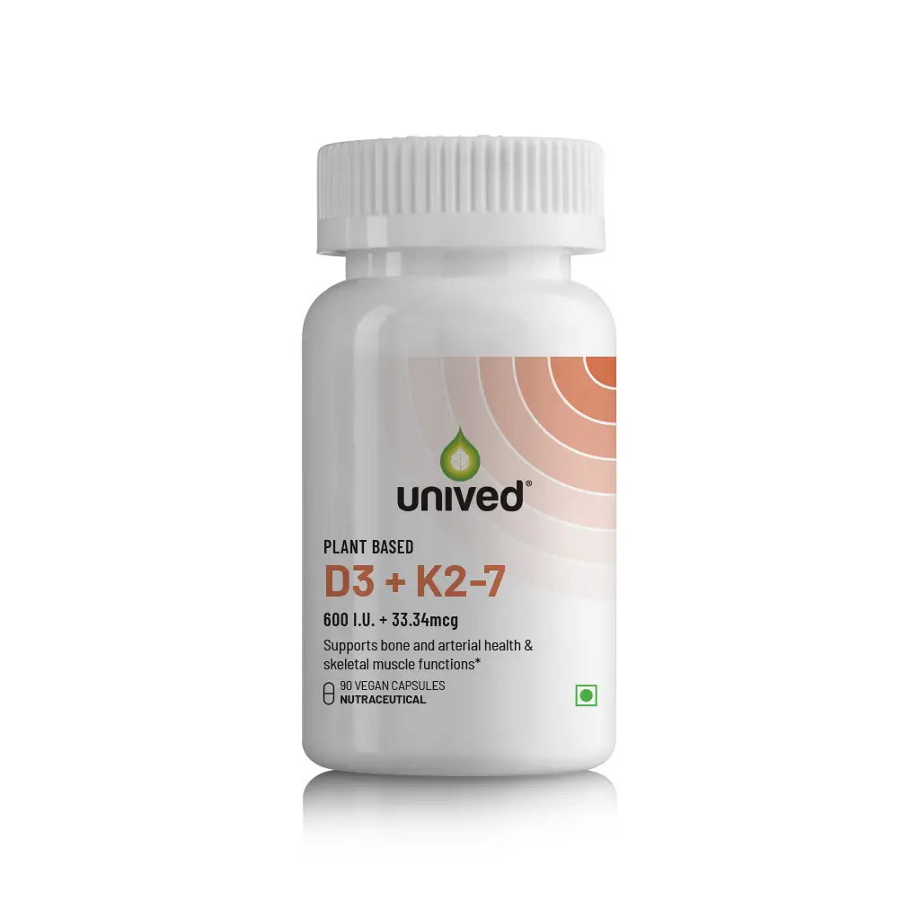 Unived - D3+K2-7 - With Medium-Chain Triglycerides - For Promotes Healthy Ageing - Pack of 1 (90 Capsules)