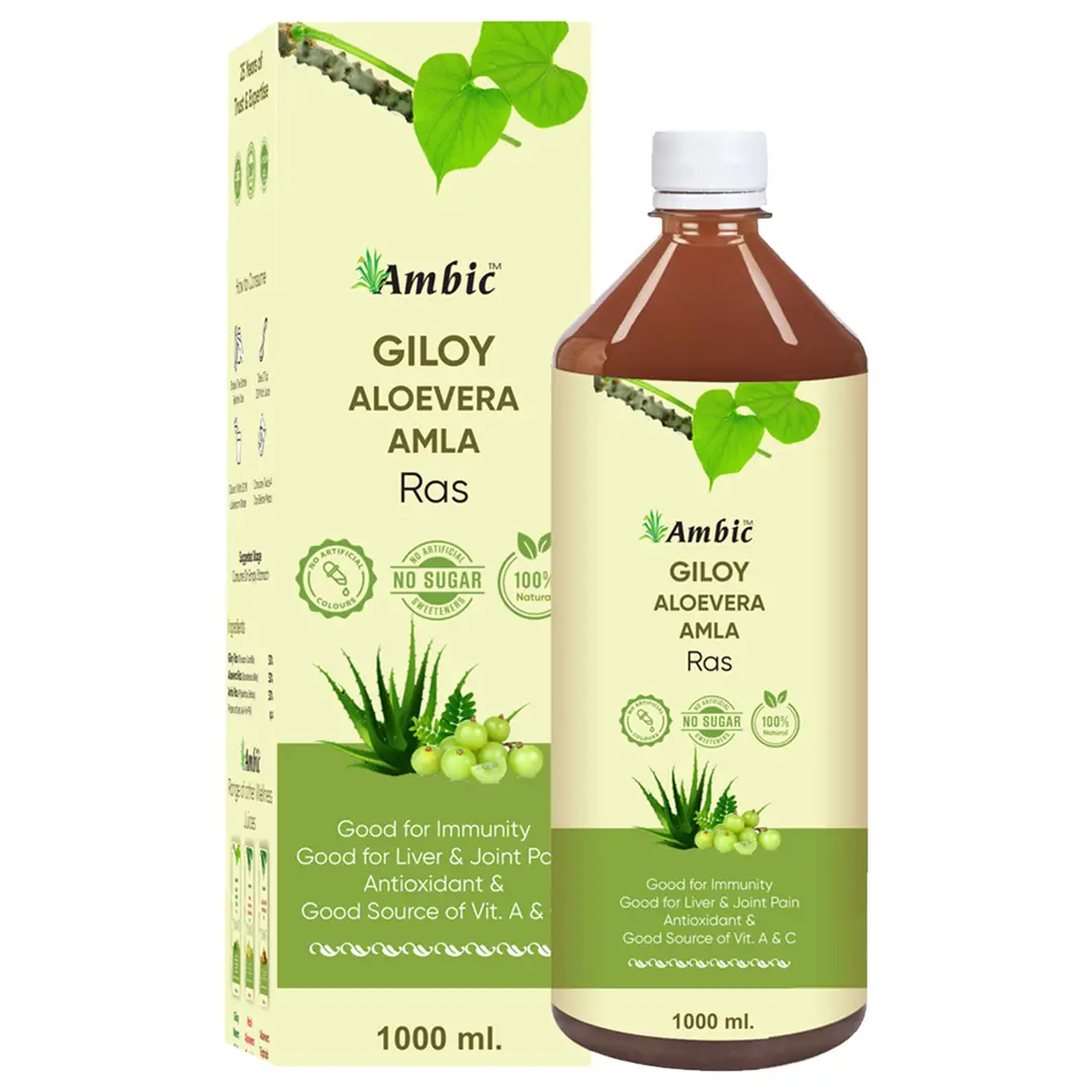 Ambic Wellness Giloy Aloevera Amla Juice with Vitamin A & C for Liver Health and Joint Pain - 1000 ml