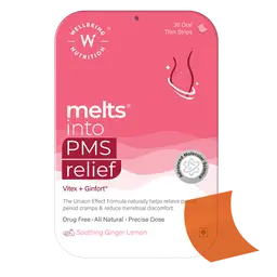 Wellbeing Nutrition -  Melts PMS Relief - with Vitex, Ginfort, Inositol, Vitamin -for Cramp Relief and Reduction in Bloating, Abdominal Discomfort and Mood Swings icon