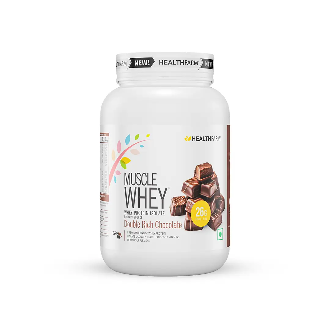 Healthfarm Muscle Whey Protein for Building Strength and Enabling Muscle Growth - Double Rich Chocolate,907 gm